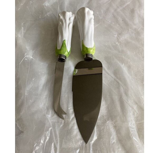 Wedding Cake Server & Knife Set White Rose Bud Floral Handles Stainless Steel - Picture 14 of 15